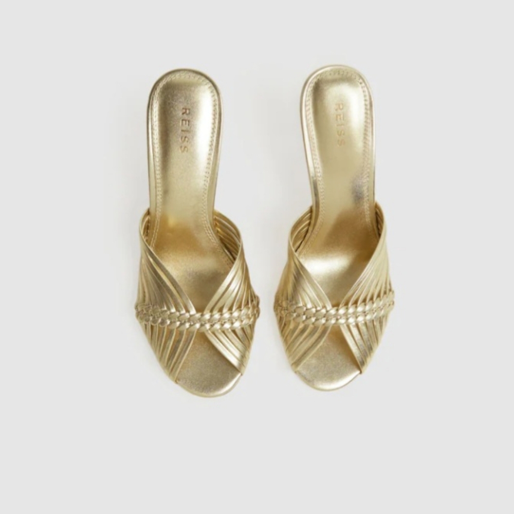 REISS Imogen Leather Woven Open Toe Heels Size 38